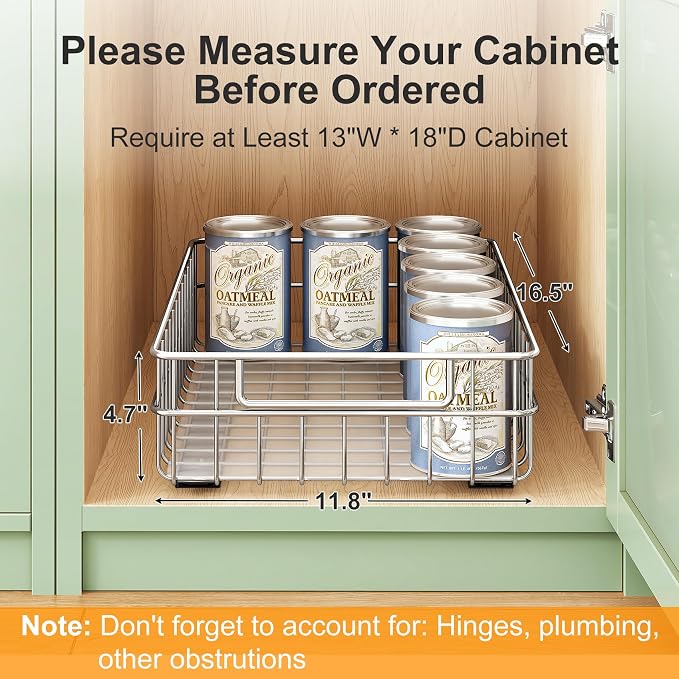 Pull out Cabinet Organizer, Stainless Steel 4-Pack Slide out Drawer with Silent Full-Extension Slides, Adhesive Roll out Can Spice Storage Basket Shelf Rack for Pantry, Kitchen, Bathroom, Home Closet - Image 2