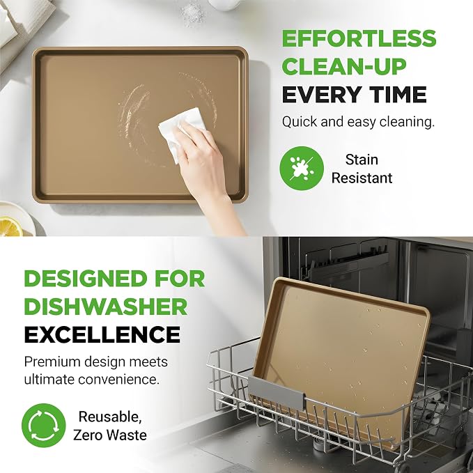 NutriChef Nonstick XL Cookie Sheet Baking Pan - Extra Large 22" x 16" Carbon Steel Oven Baking Sheet for Pastries, Desserts, & More - Dishwasher Safe, Gold - Image 7