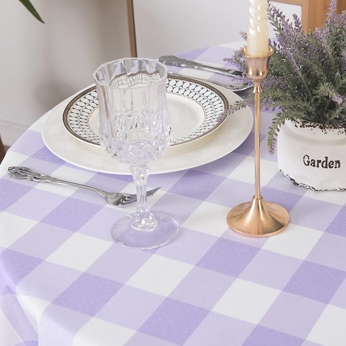 Cupuamon 2 Pack Waterproof Polyester Fabic Round Checkered Tablecloth，60 Outdoor Table Cloth，Oil Stain Prevention Table Cloth for Pinics and Parties（Lavender and White） - Image 4