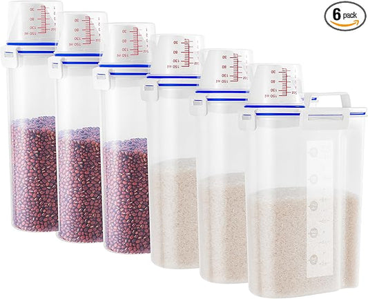 6 Pcs Set Rice Storage Container, Flour Dispenser with Pouring Spout & Measuring Cup, Kitchen Plastic Dry Food Storage Bin for Grain Oatmeal Snacks Pet Dog Food | Kitchen Pantry Dry Food Storage Holder for Grain Oatmeal Snacks Pet Dog Food by HNNJCK