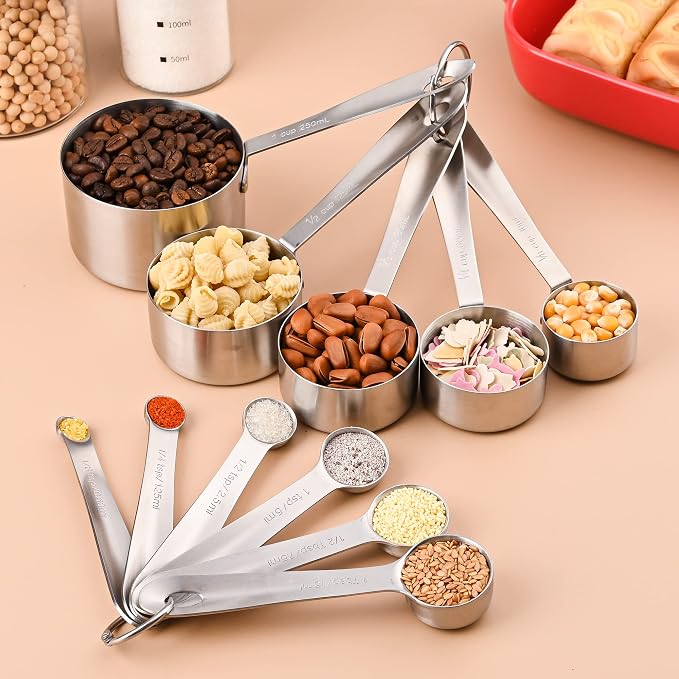 Measuring Cups and Spoons Set 11, 18/8 Stainless Steel Measuring Cups and Spoons for Dry & Liquid, 5 US & Metric Measure Cups and 6 Measure Spoons Set for Kitchen & Baking Measuring Tools - Image 2