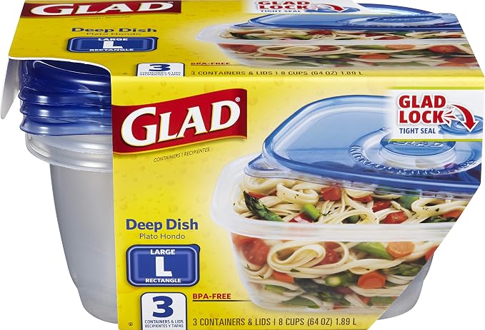 Glad GladWare Deep Dish Food Storage Containers, 64 Oz, 3 Count, 6-Pack | Lock-tight seal for soups, salads, and meal prep in a large rectangle format, microwave and dishwasher safe - Image 2