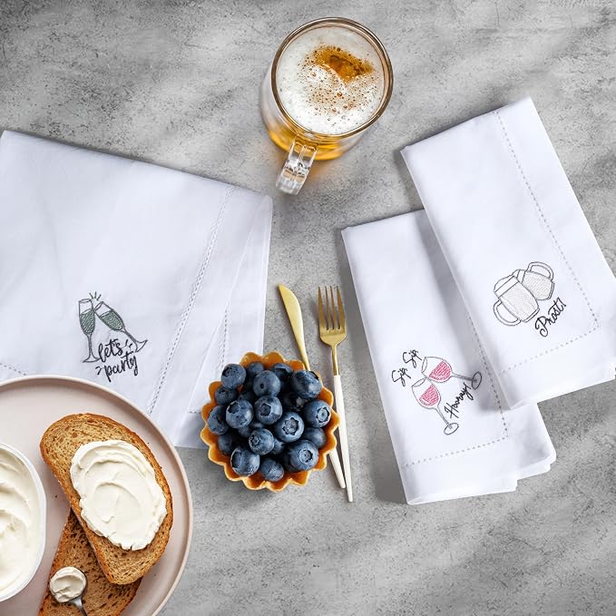 Bedding Craft Cotton Cloth Dinner Napkins Set of 12 – 18x18 Embroidered Motif with Decorative Hemstitch – Machine Washable Fabric Napkins for Weddings, Baby Showers, Christmas & Parties - Image 7