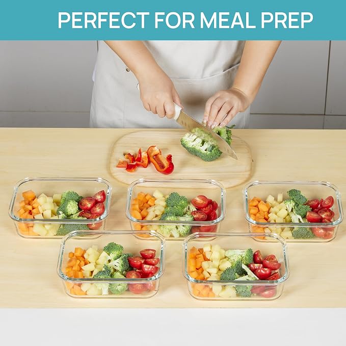 Vtopmart 5 Pack 35oz Glass Food Storage Containers with Lids, Multicolour | Meal Prep Containers, Airtight Reusable Lunch Container Set, Safe for Oven, Microwave, Freezer, and Dishwasher, BPA Free - Image 3