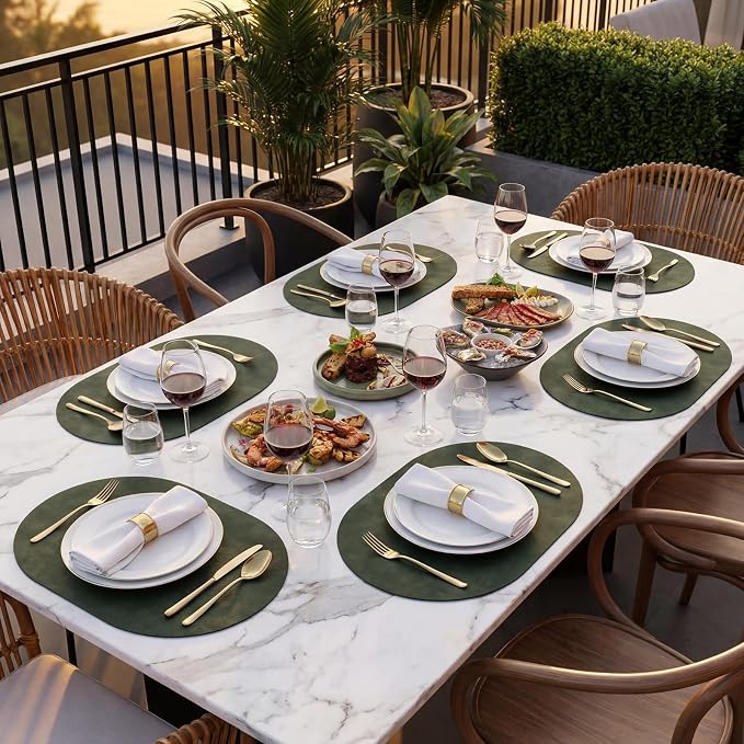 Placemats, Oval Placemats 2mm Ultra Thick Faux Leather Table Mats, Heat Resistant Waterproof Wipeable Dining Mats for Kitchen Table, Set of 12, Olive Green - Image 8