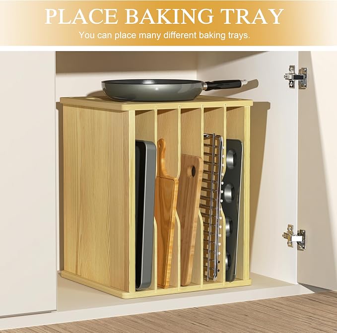 6 Tier Wood Tray Dividers for Cabinets, Cookie Sheet Organizer for Cabinet | Premium Wood, Multiple Sizes, Saving Space, Vertical Tray Dividers for Storing pans, Baking trays, Cutting Board - Image 8
