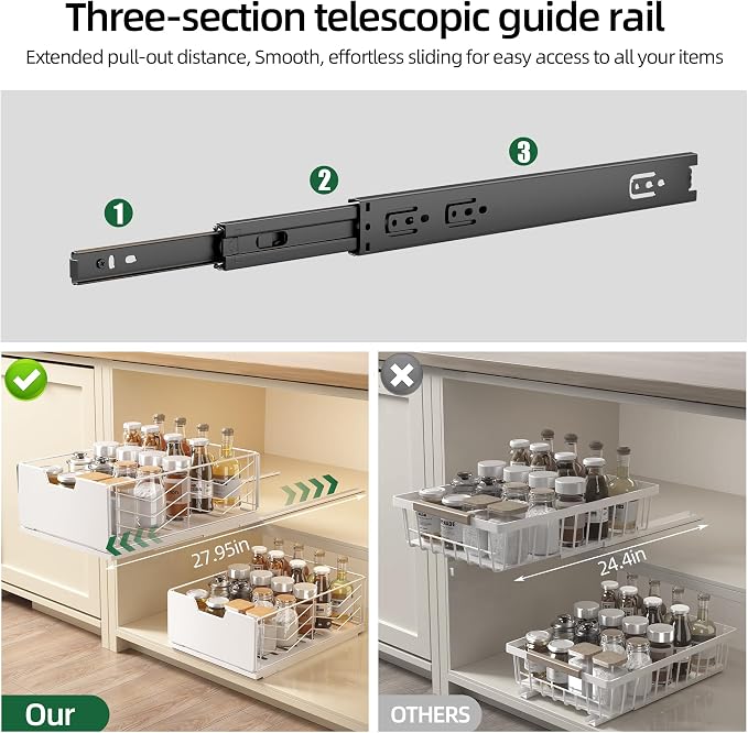 2 Pack Pull Out Cabinet Organizer, Slide Out Drawers for Kitchen Cabinets, Pull Out Drawers Fixed with Adhesive Nano Film, Kitchen Cabinet Organizer, Pantry Organizers,11.8" W X 15.7" D X 6.9" H - Image 3