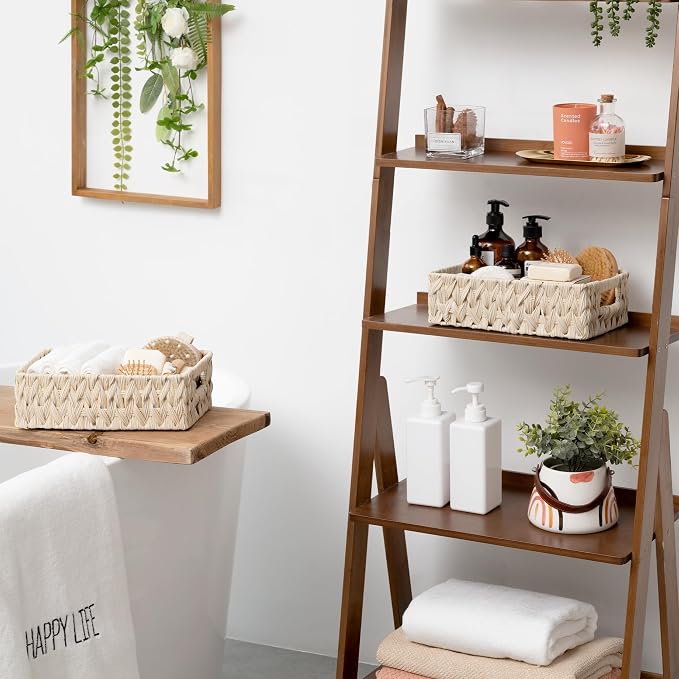 GRANNY SAYS Wicker Baskets for Organizing, Shallow Storage Bins, 2-Pack | Waterproof Wicker Baskets with Handles, Wicker Storage Baskets for Shelves, Woven Baskets for Storage,Living Room,Butter Milk - Image 2