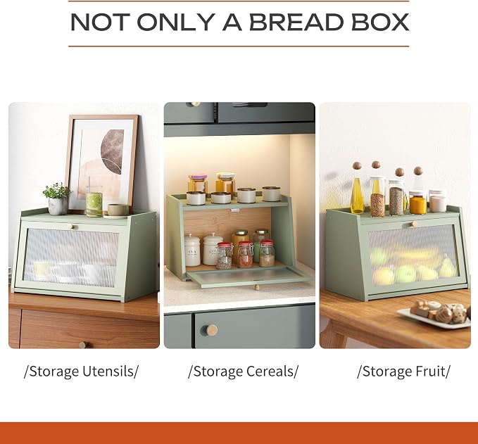 GHWIE Large Bread Box, Easy Access & Cleaning - Bamboo Bread Box for Kitchen Countertop with Acrylic Door (Green, Medium) - Image 6