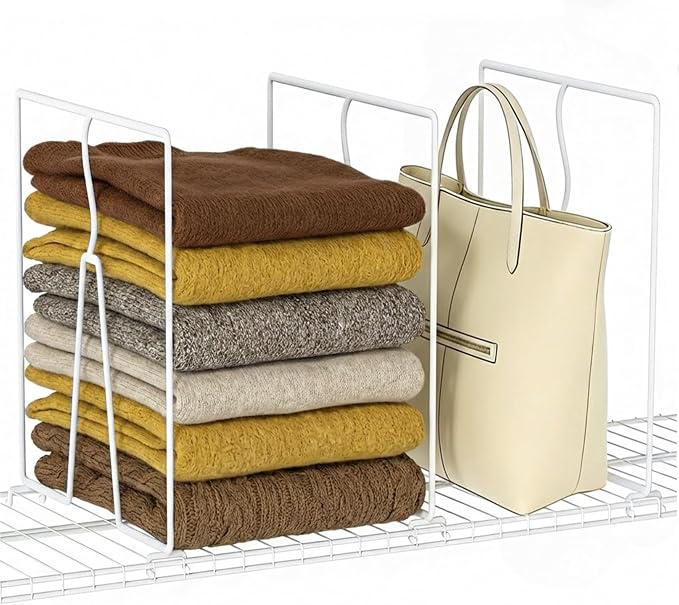 SortNStore Wire Shelf Dividers for Closet: Tall 12in x Deep 12in, 6 Pack | Wire Rack Accessories - Adjustable Purse Organizer for Clothes Handbags - Metal Linen Closet Pantry Separators by SortNStore