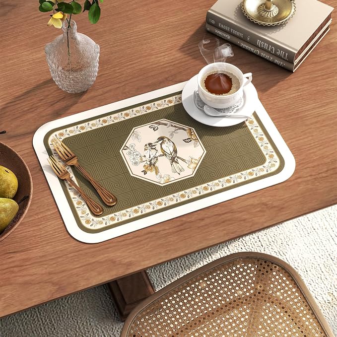 Vinyl Waterproof Placemats Set of 6 Rectangular,12"*17"-Murad E | Wipeable Beautiful Green Place Mats,Stain Resistant,Heat Resistant,Everyday Meals,Kitchen,Dinning,Holiday,Decor - Image 2