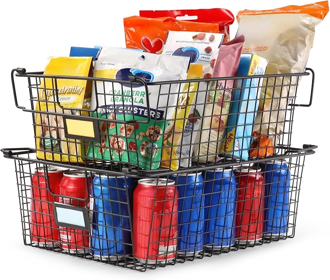 4 Pack [ XXXL Large ] STACKABLE Wire Baskets for Organizing - Pantry Storage and Organization Metal Bins for Produce, Food, Fruit - Kitchen Bathroom Closet Cabinet, Countertop, Under Sink Organizer - Image 2