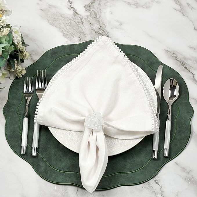 Cotton Napkins with Hand-Knotted Trim, Set of 4 – Lovely Reusable Large Cloth Napkins for Dining, Weddings, Summer, Birthday Gift, 22 x 22 Inch, White - Image 5