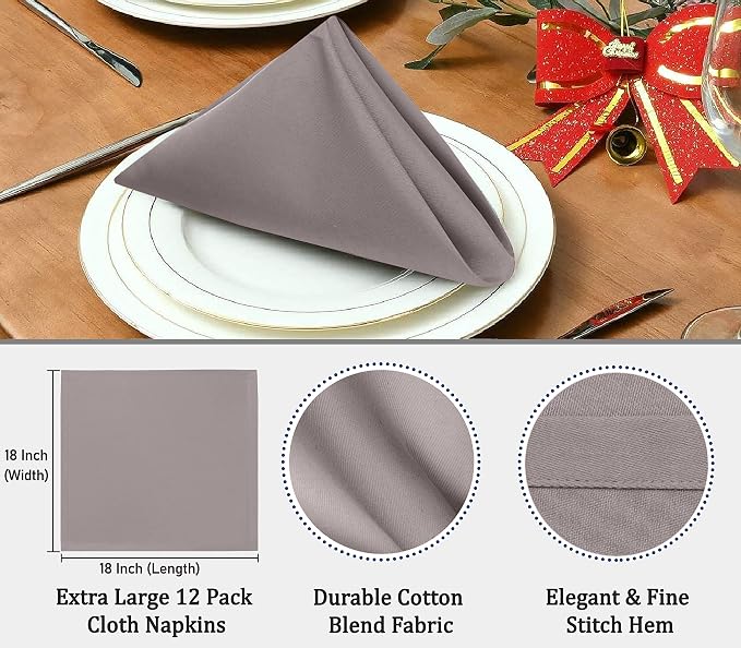 Ruvanti Cloth Napkins Set of 6, 18x18 Inches Napkins Cloth Washable, Soft, Durable, Absorbent, Cotton Blend. Table Dinner Napkins Cloth for Hotel, Lunch, Restaurant, Wedding Parties - Coffee Grey - Image 6
