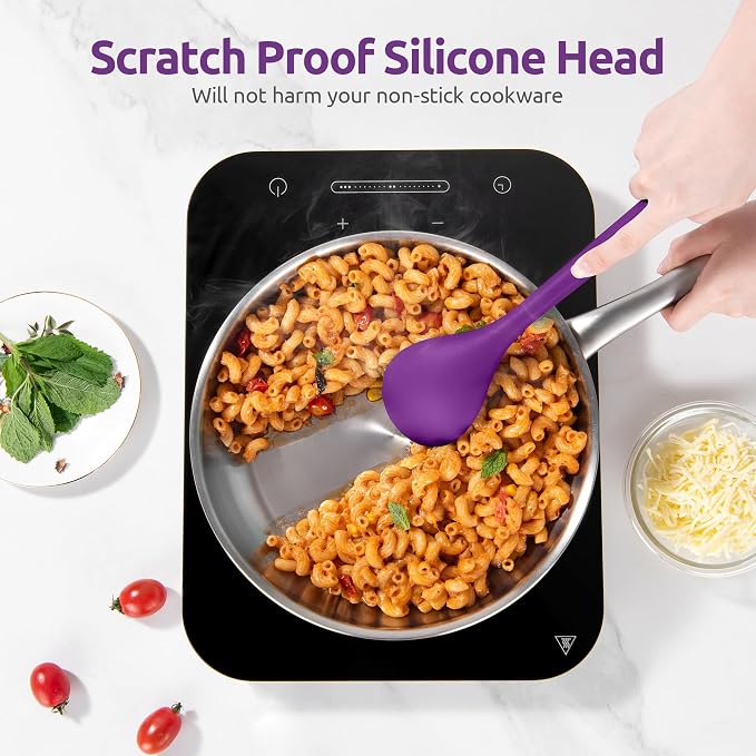 U-Taste Silicone Kitchen Cooking Utensil Set of 5, 13.6" Long, Purple | 600ºF Heat Resistant Food Grade Kitchen Tools&Gadgets, Extra Long Wide Spatula Turner Spoon Ladle for Serving Mixing Stirring - Image 4