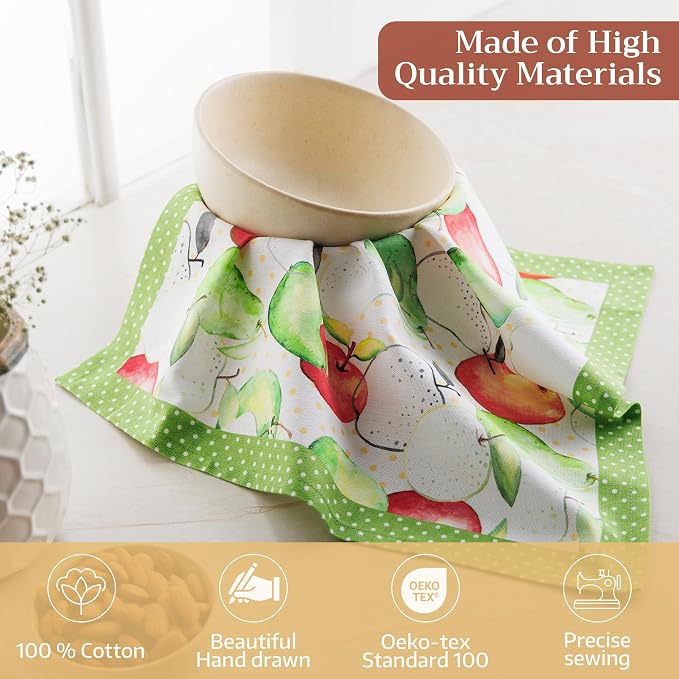 Maison d' Hermine Cloth Napkins Set of 4 Reusable 100% Cotton (18" x 18") | Everyday Square Napkins Cloth Washable Dinner Party Wedding Restaurant Hotel Kitchen Spring Summer - Apples & Pears - Image 3