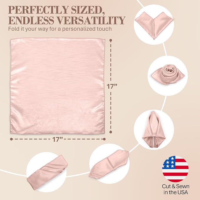 17x17-Inch Shantung Cloth Napkins, Ice Pink, Set of 36 | Bulk Case of 3 Dozen, Satin, Square, 100% Polyester Fabric, Reversible, Faux Dupioni Silk Reverse Side, Machine Washable - Image 6