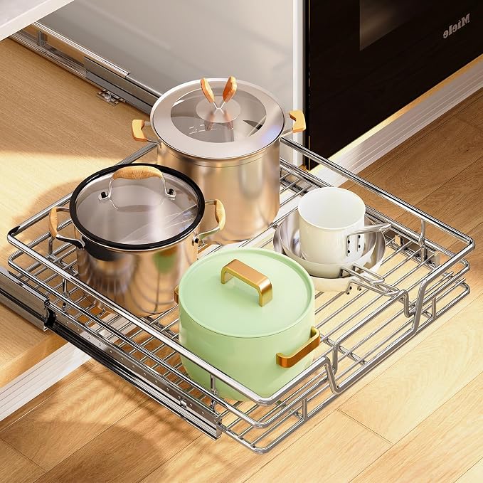 Kitchen Cabinet Pull Out Shelf and Drawer Organizer Slide Out Pantry Storaqe Basket in Multiple Sizes (17" W x 18" D,1 Tier) - Image 2