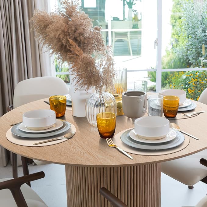 ADRIMER Placemats, Heat Resistant Round Placemats Set of 8 Washable, Waterproof Table Mats, Wipeable Faux Leather Place Mats for Kitchen, Dining Room, Beige - Image 2