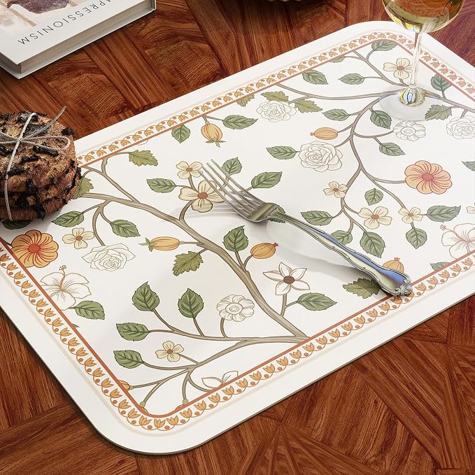 Vinyl Waterproof Placemats Set of 6 Rectangular,12"*17"-Flora A | Wipeable Beautiful Print Place Mats,Stain Resistant,Heat Resistant,Everyday Meals,Kitchen,Dinning,Holiday,Decor - Image 4