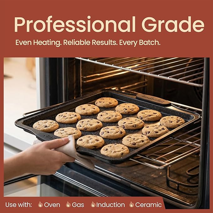6-Piece Nonstick Gray Marble Coated Bakeware Set - Professional Quality Carbon Steel Pans with Silicone Handles - Ideal for Oven, Refrigerator, Freezer - Dishwasher Safe - Image 3