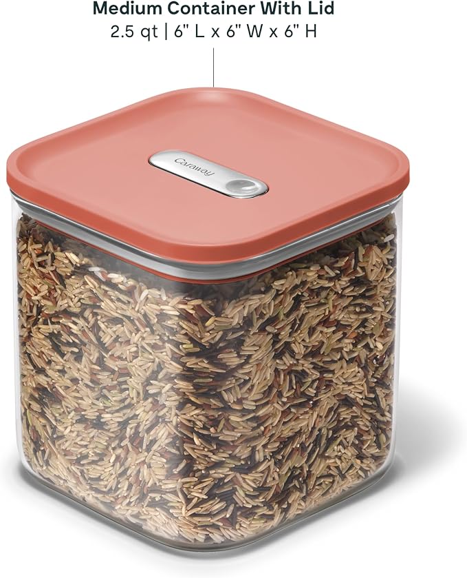 Caraway 2.5 qt Glass Airtight Food Storage Containers with Lids | Non-Toxic, Stackable, Space-Saving Airtight Containers for Pantry, Dry Goods, 6 Pack, Perracotta - Image 3