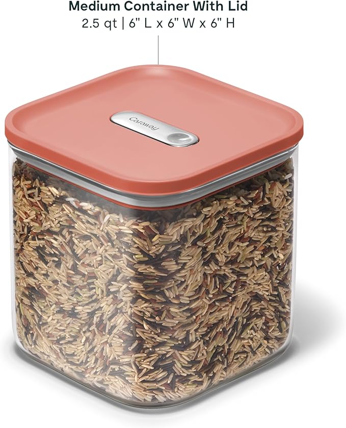 Caraway 2.5 qt Glass Airtight Food Storage Containers with Lids | Non-Toxic, Stackable, Space-Saving Airtight Containers for Pantry, Dry Goods, 2 Pack, Perracotta - Image 3