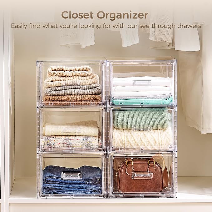 Vtopmart 2 Pack Clear Stackable Storage Drawers 15QT | Easily Assemble Closet Organizers,Plastic Storage Bins for Bathroom,Cabinet,Kitchen Pantry,Under Sink Organization(Medium) - Image 4