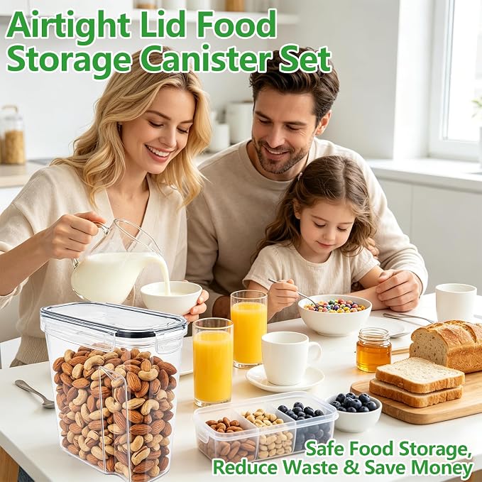 4pcs 4L Airtight Plastic Canisters, Kitchen Pantry Dry Food Storage | 4pk 4L airtight canisters, tight sealed lids lock out moisture. Premium plastic, stackable for all kitchen dry foods - Image 7