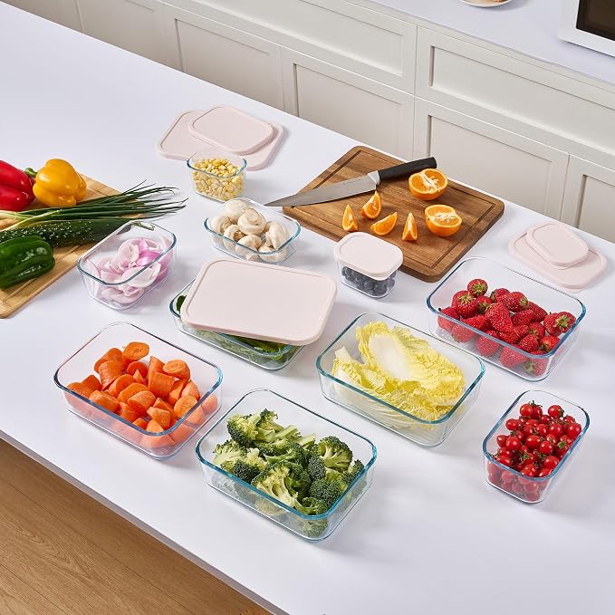 Glass Food Storage Containers with Lids — 12 Piece — 17.6 oz Glass with BPA-Free Leakproof Stackable Lids — Microwave, Oven & Dishwasher Safe — Ideal for Meal Prep & More - Berry Blush - Image 9