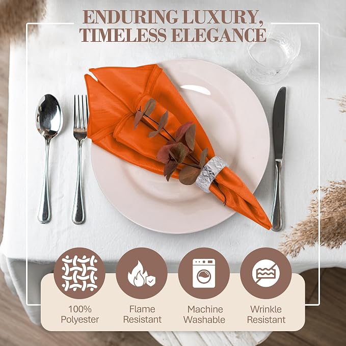 17x17-Inch Shantung Satin Cloth Napkins, Orange, Set of 36 - Image 2