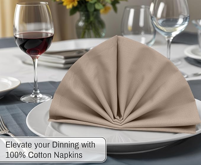Ruvanti Cloth Napkins Set of 12, 18x18 Inches, 100% Cotton, Washable, Soft & Absorbent, Perfect for Wedding, Christmas, ‎Thanksgiving Dinners - Light Taupe - Image 4