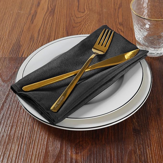 Cloth Napkins 17x17 inch Washable Polyester Dinner Napkins Soft Table Napkins for Wedding Party Dining Banquet(Black,50PCS) - Image 6