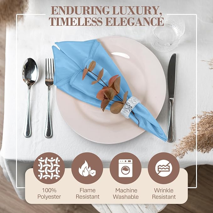 17x17-Inch Shantung Cloth Napkins, Light Blue, Set of 24 - Image 2