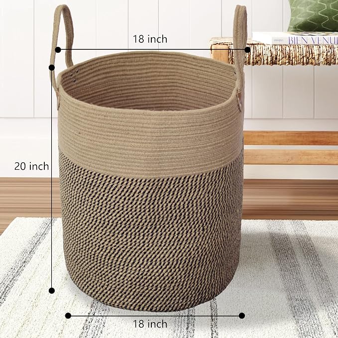 Jute Laundry Hamper Large Woven Rope Storage Basket with Handles 20' Height Tall 83L,Laundry Basket Decorative Basket for Living Room,Pillows,Clothes, 18'Wx20'H - Image 2
