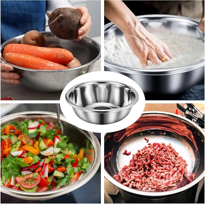 FillTouch 2 Pack Large Mixing Bowl 20 Qt Oversized All Purpose 304 Stainless Steel Polished Mirror Flat Base Metal Bowl for Home or Commercial Prepping Baking Mixing Marinating - Image 5
