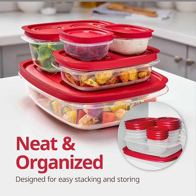 Rubbermaid EasyStore Square and Round Containers, 14-Piece Set, Food Storage Containers, Food Storage Containers with Lids - Image 2