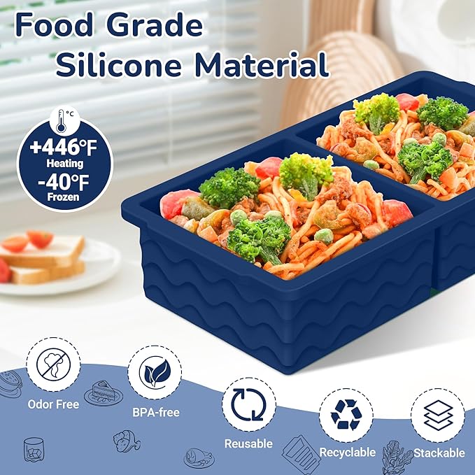 Silicone Freezer Trays with Lid (4-Pack), 1-Cup, 2-Cup, 1/2-Cup & 2-Tbsp Silicone Freezer Molds, Stackable Soup Freezer Meal Prep Containers,Ice Cube Tray for Making Sauce,Smoothies,Yogurt Bites - Image 2