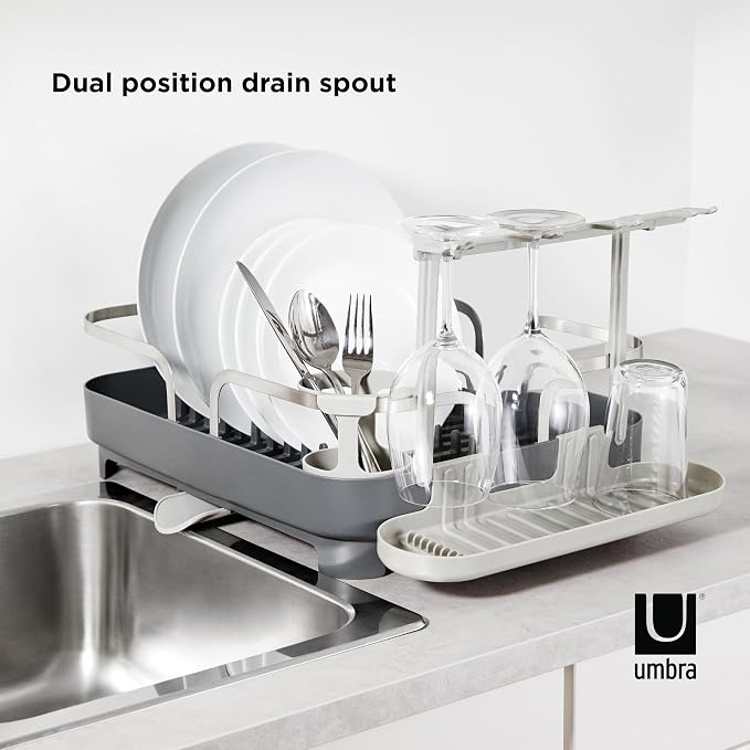Umbra Holster Dish Rack– Molded Plastic Dish Drying Rack with Drainage Spout, Charcoal - Image 4