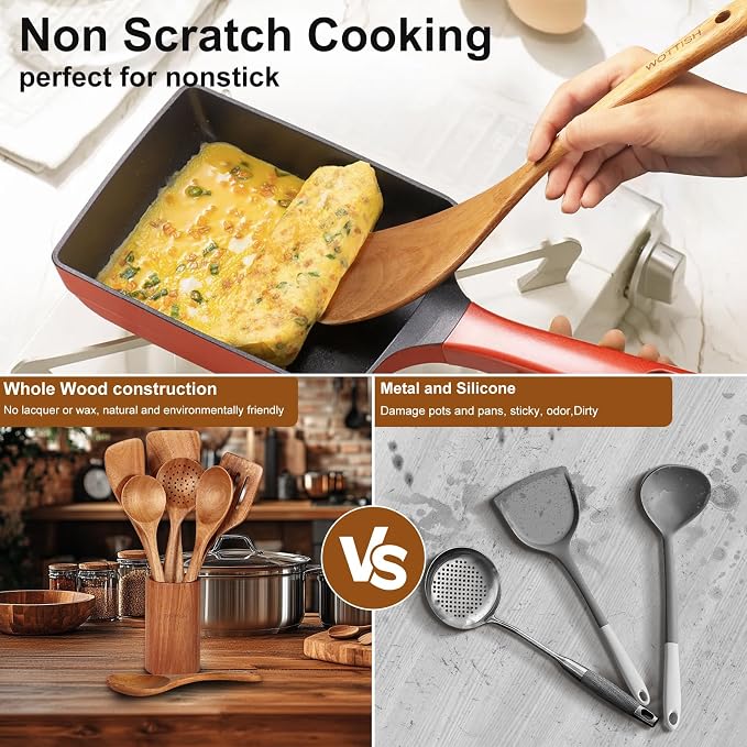 Wooden Spoons - Wooden Spoons for Cooking,Natural Wooden Kitchen Utensils Set Non Toxic,6-Piece Wooden Cooking Utensils(A06) - Image 5