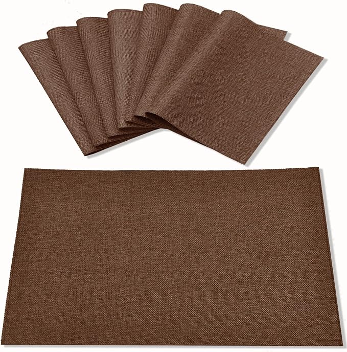 Cloth Placemats Set of 8, Linen Type Fabric Placemats Machine Washable Heat Resistant Placemats Wrinkle Free Thick Polyester Kitchen Place Mats for Dining Table (Dark Brown) by Rinpon