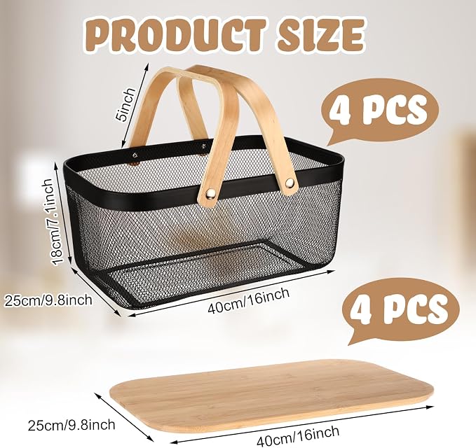 Jingmore 4 Pcs Metal Mesh Baskets with Lid, Stackable for Storage, Prevents Fruit Flies for Vegetable Fruit Kitchen Cabinet Picking Gathering Pantry Harvest Garden(16 Inch,Black) - Image 2