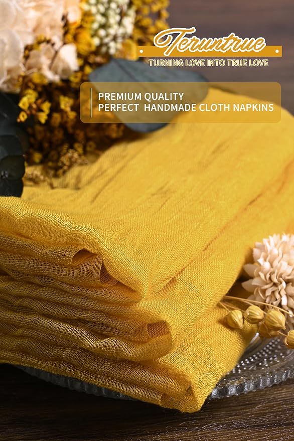100 Pieces Cloth Napkins Gold Dinner Cheesecloth Napkins for Wedding,Wrinkled Cloth Napkins Bulk for Home Party Rustic Table Decoration, 17 x 17 Inch - Image 7