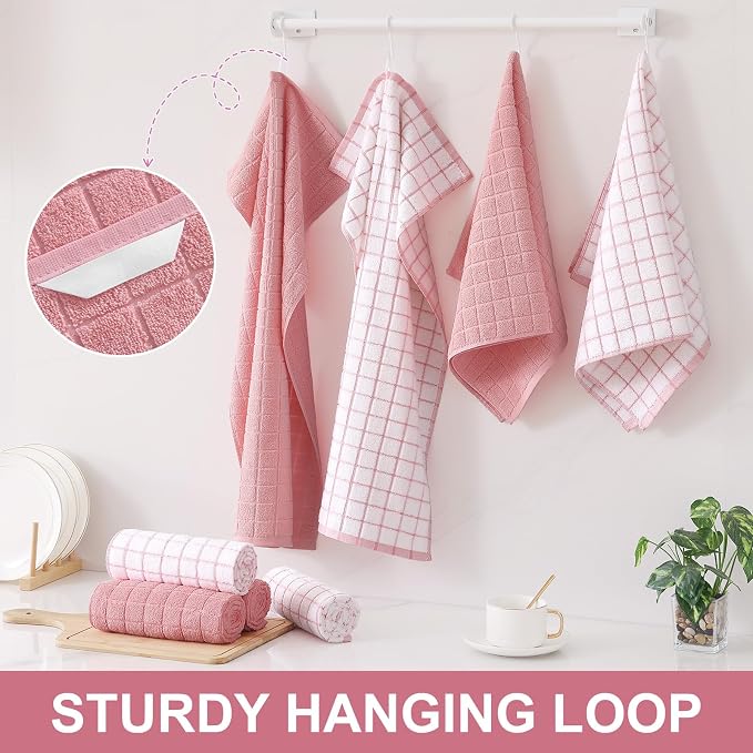 Homaxy Large Premium Cotton Kitchen Towels 16"x 28", 4 Pack, Rose | Natural Ring Spun 390 GSM Dish Towels, Super Absorbent Terry Kitchen Hand Towels, Soft Tea Towels with Hanging Loop - Image 6