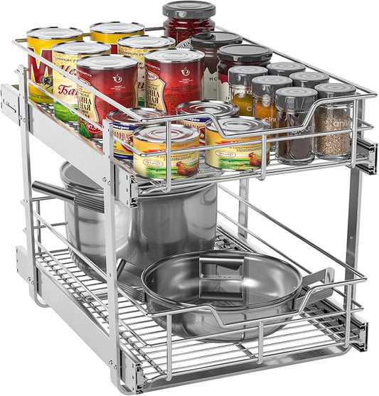 ZOINLIY Pull Out Cabinet Organizer,Slide Out Kitchen Organizers and Storage | Heavy Duty Drawer Cupboard Storage Basket, Smooth Sliding, Chrome Finish by ZOINLIY