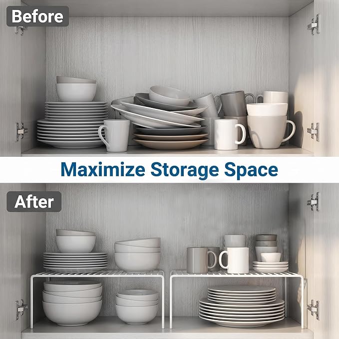 Set of 6 Kitchen Cabinet Shelf Organizer, Medium (13 x 9.4 Inch) Bathroom Cabinet Organization Wire Shelf Rack, Rustproof Storage Space Saver Shelves for Countertops Pantries Utensils -White - Image 7