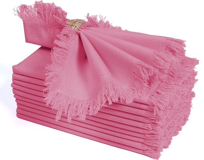 Bedding Craft Cotton Cloth Dinner Napkins Set of 12 – 18x18 Baby Pink with Frayed Selvedge Edges – Reusable Machine Washable Fabric Napkins for Weddings, Baby Showers, Parties & Dining - Image 4