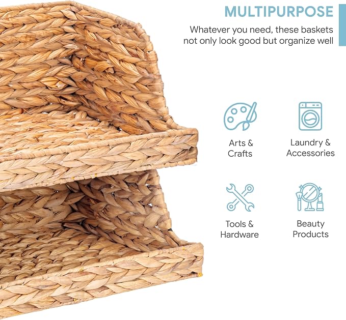 VATIMA Water Hyacinth Storage Baskets with Large Open-Front for Kitchen, Decorative for Living Room, 13.4” x 9.5” x 5.5”, 2 Pack - Image 5