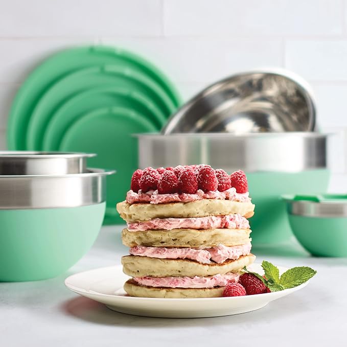 Tramontina 10 Pc Covered Stainless Steel and Silicone Mixing Bowl Set | Mint Green - Image 2