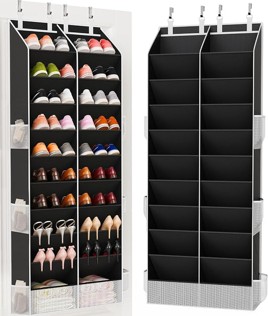 Over the Door Shoe Organizer, 20-30 Pairs Heavy-Duty Hanging Shoe Storage with Large Pockets, 10-Tier Door Shoe Rack with 4 Hooks for Sneakers Sandals Heels Boots (Black) by Criusia